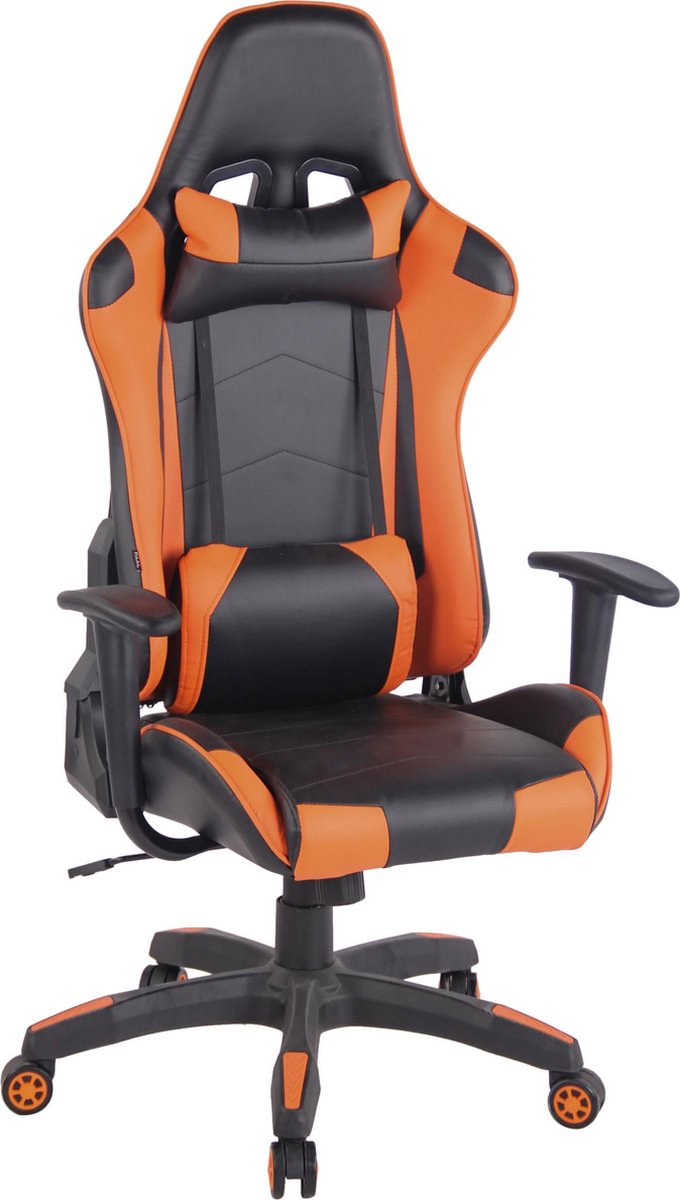 Bureaustoel - Game stoel - In hoogte verstelbaar - Kunstleer - Oranje/zwart - 65x47x138 cm