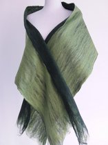 Handgemaakte, gevilte brede sjaal van 100% merinowol - Oranje - gestreept - 200 x 28 cm. Stijl open gevilt.
