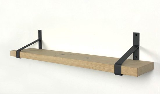 Eiken wandplank 80 x 20 cm inclusief zwarte - - Wandplank... | bol.com