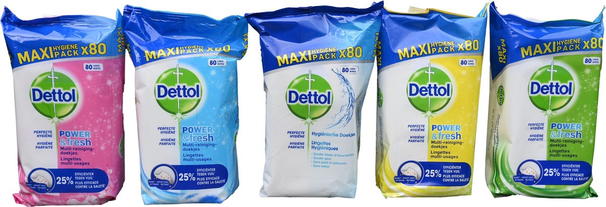 Beperken Redelijk Chromatisch Dettol Hygiënische reinigingsdoekjes Hygiene, alle soorten, 5x 80 doekjes |  bol.com