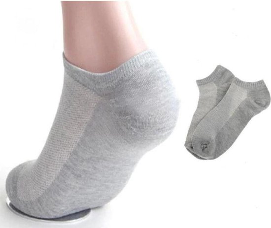 10 paar grijze enkelsokken - Lage sneaker sokken met mesh footies
