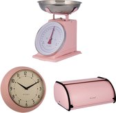 PLINT | Roze | Retro cadeau-assortiment | extra voordelig | Bevat de Keuken weegschaal, broodtrommel en wandklok