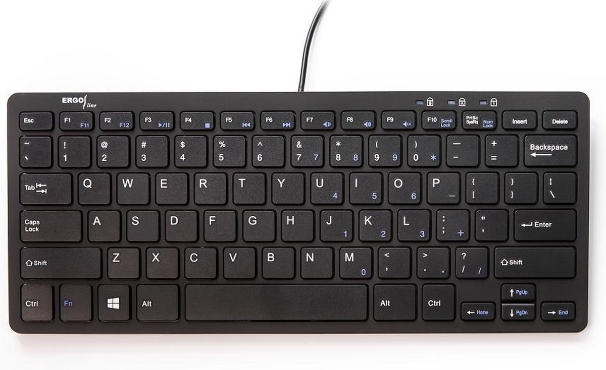 Ergoline ergonomisch toetsenbord – compact - bedraad - zwart – qwerty – 2 usb hubs - thuiswerken – polssteun