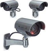 Relaxdays 3x dummy beveiligingscamera - voor wandmontage - LED licht - zilver - nepcamera