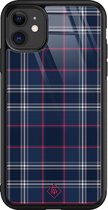 iPhone 11 hoesje glass - Tartan blauw | Apple iPhone 11  case | Hardcase backcover zwart