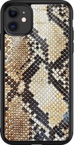 iPhone 11 hoesje glass - Snake / Slangenprint bruin | Apple iPhone 11  case | Hardcase backcover zwart