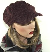 Gevoerde dames baret pet met klepje kleur bordeaux rood maat one size