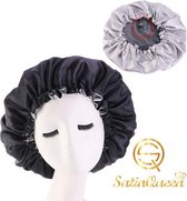 SatinQueen Satijnen Slaapmuts - Satin Bonnet - Satijn - Haarnetjes - Volwassenen - Tweezijdig te Dragen - Zwart