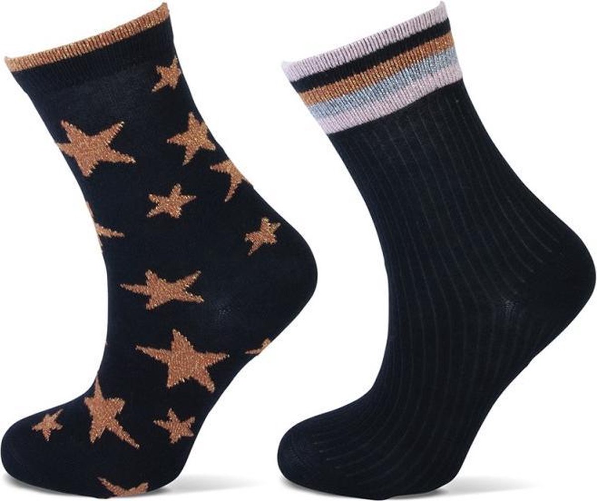 Yellow Moon kindersokken - ster streep lurex - 2-pack - 23/26