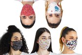 Set van 5 handgenaaide modieuze mondmaskers — 100% tweelaagse katoen — Herbruikbaar — Wasbaar — Geleverd met een Ear Saver