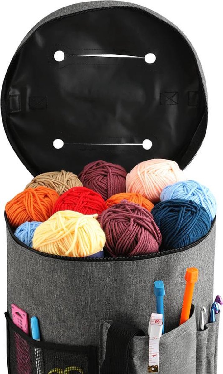 Opbergtas - Haakspullen - Handwerktas - Garentas - Grijs - Draagbaar - Haaktas - Breitas - Breiwol - 27cm x 32cm — afbeelding 4