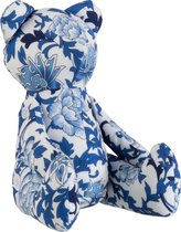 J-Line Teddybeer Bloemenprint Polyester/Textiel Blauw/Wit L 30 x B 30 x H 85,2 cm