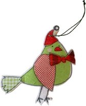 Kersthanger van stof - Vogeltje - Groen / Rood - Stof - 12 x 2,5 x 12 cm