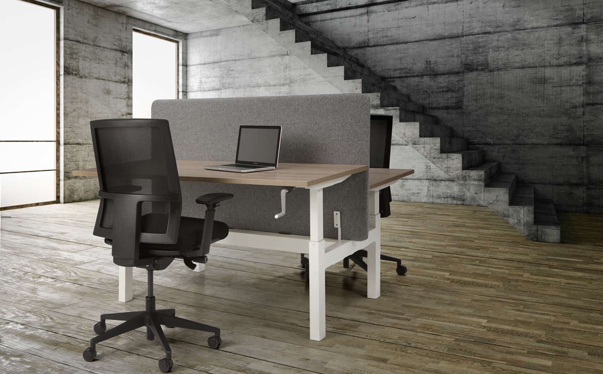 ABC Kantoormeubelen Duo bench slinger verstelbaar zit/zit bureau Teez breed 160CM diep 80CM bladkleur Robson Eiken framekleur Zwart (RAL9005) Zwart (RAL9005)/Robson Eiken