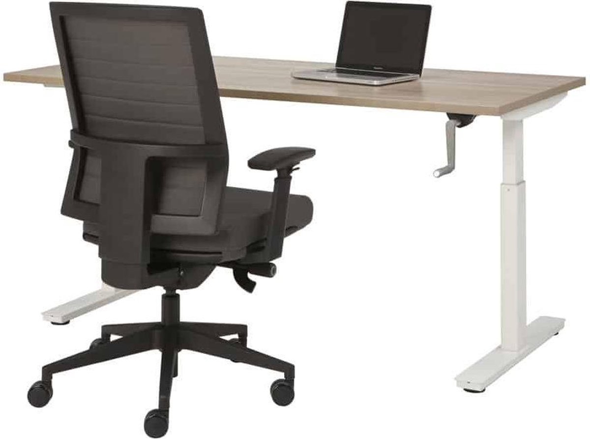 ABC Kantoormeubelen Bureau Teez Slinger zit/sta verstelbaar breed 140CM diep 80CM80CM bladkleur Havanna framekleur Wit (RAL9010)