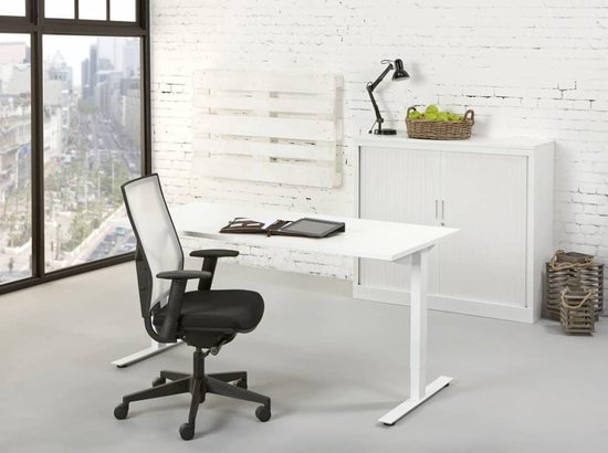 Ergonomisch design t-poot bureau Teez breed 140CM diep 80CM bladkleur Wit framekleur Antraciet (Ral 7016)