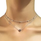 Hart Choker Ketting - Multilayer - Zilverkleurig - Miresa