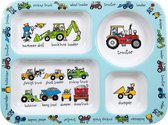 tractor werkvoertuigen kinder servies set melamine (vakjesbord + bestek) - Tyrrell Katz