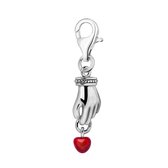 Quiges - 925 Zilver Charm Bedel Hanger 3D Hand met Hart - HC256