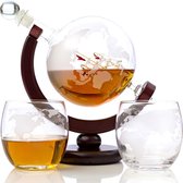 Decanteerkaraf - Wereldbol - Luxe Whiskey Karaf Set - 0.9L - Shenktuit en 4 Glazen - Kerst