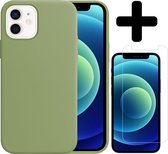 Hoesje Geschikt voor iPhone 12 Mini Hoesje Siliconen Case Hoes Met Screenprotector - Hoes Geschikt voor iPhone 12 Mini Hoes Cover Case - Groen