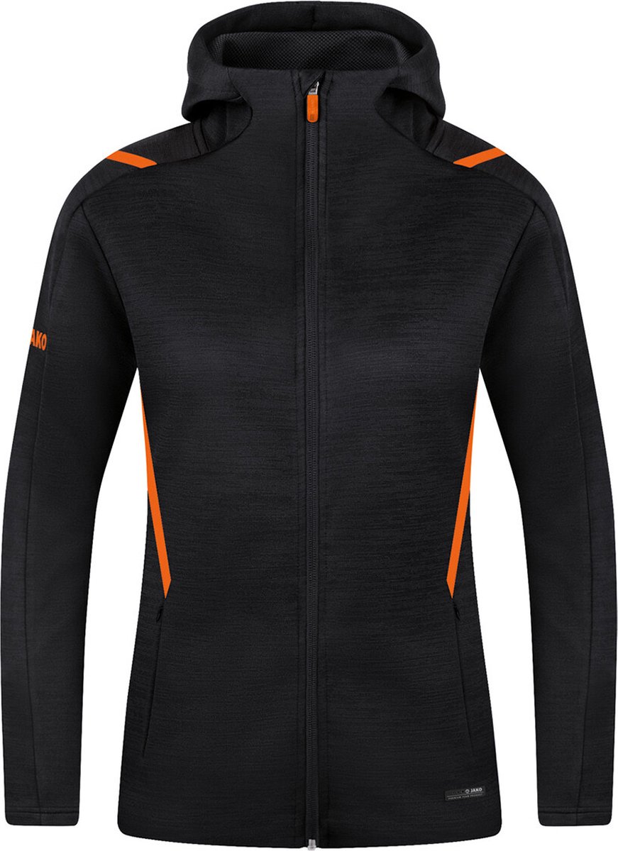 Jako Challenge Vrijetijdsvest Met Kap Dames - Zwart Gemeleerd / Fluo Oranje | Maat: 38