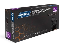 Hynex Diamond Nitril wegwerphandshoenen maat XXL- Zwart 8,0 gr PF met Extra Grip - 50 stuks