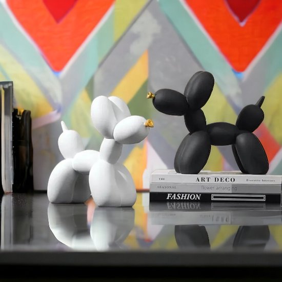 Ballon Dog - Zwart met gouden neus - HUYS&MORE -Luxe Ballonhond Beeldje - Jeff Koons Replica -hoog 17,5 cm - Kunst Cadeau - Art Beeldjes -