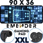 EMENDER - Muismat XXL Professionele Bureau Onderlegger – Controller - Gaming Muismat - Bureau Accessoires Anti-Slip Mousepad - 90x36 - Blauw