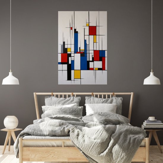 Tableau style Skyline Piet Mondrian - Peinture Piet Mondrian sur verre - Décoration murale skyline - Décoration murale industrielle - Peintures sur verre acrylique - Peintures - 60 x 90 cm 5mm