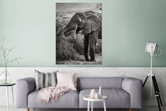 Décoration murale Métal - Peinture Aluminium Industrielle - Éléphant - Animaux - Arbres - Zwart - Wit - 120x160 cm - Dibond - Photo sur aluminium - Décoration murale industrielle - Pour le salon / chambre