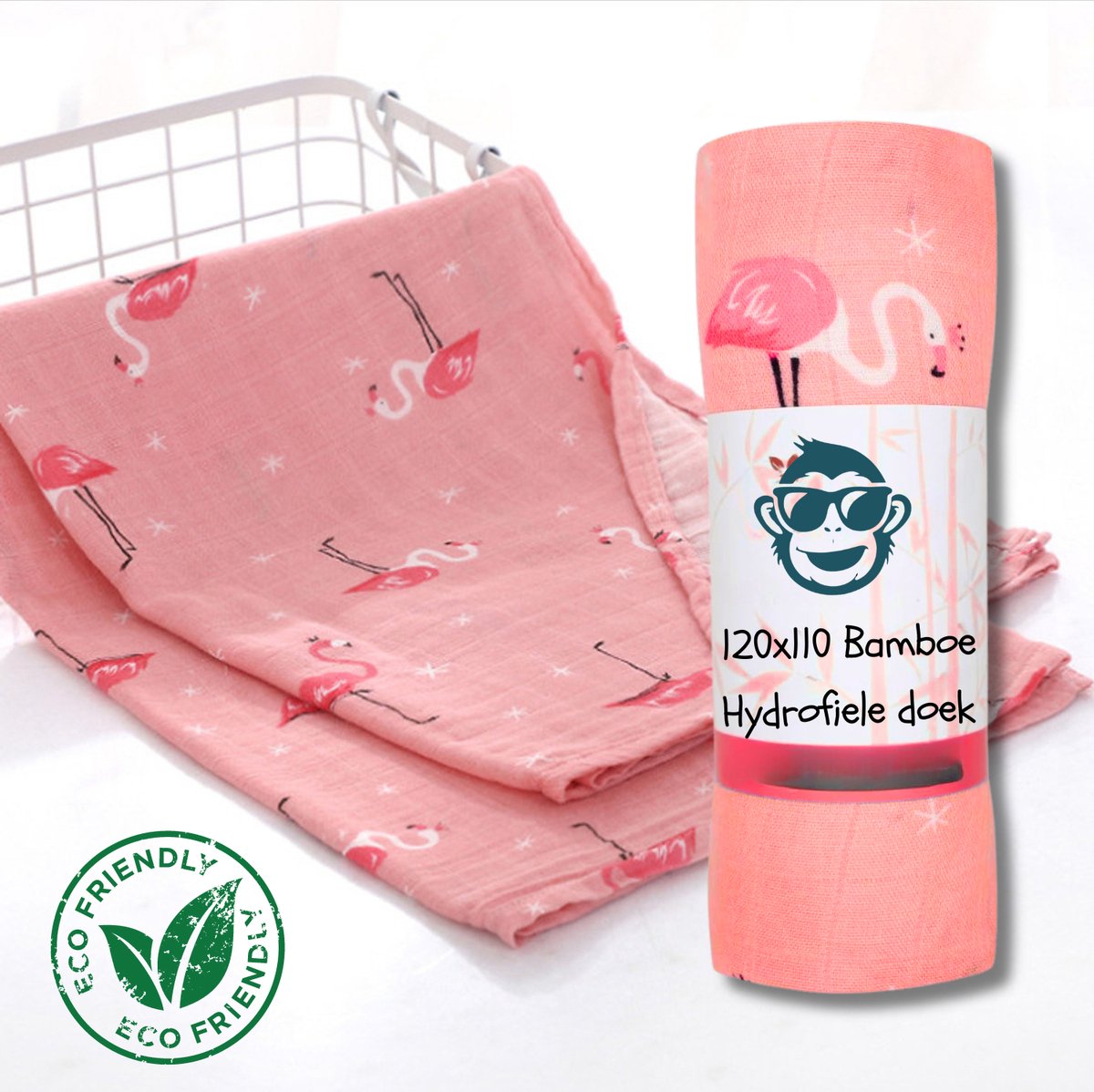 Goedkoopste Duopack 2x BoefieBoef Roze Flamingo Grote XL Hydrofiele Doek Baby - Duurzaam Eco Bamboe - Kerst en KraamCadeau - Swaddle, Inbakerdoek, Hydrofiele Luier & Babydeken