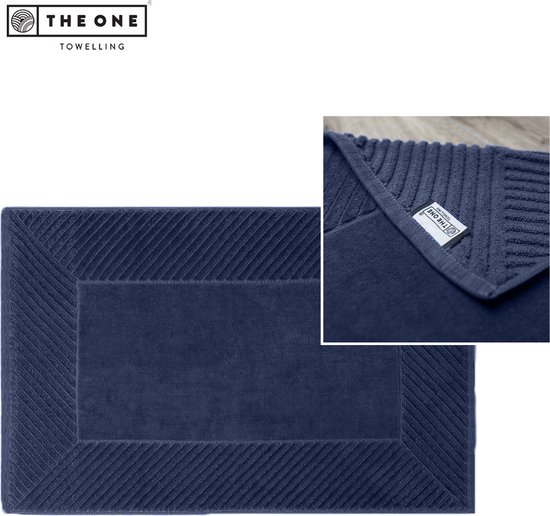 Tapis de bain en éponge The One - 50 x 80 cm - Tapis de douche extra épais - 100% coton doux - Velours - Marine