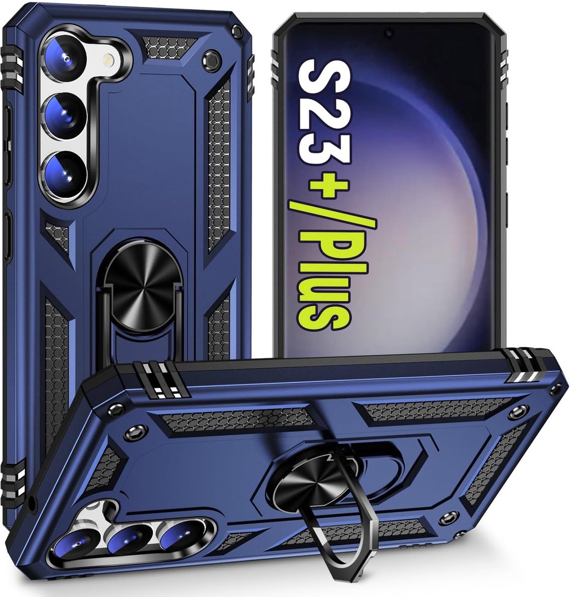Anti-Shock Hybrid Ring Armor Hoesje Geschikt voor: Samsung Galaxy S23 Plus - Blauw