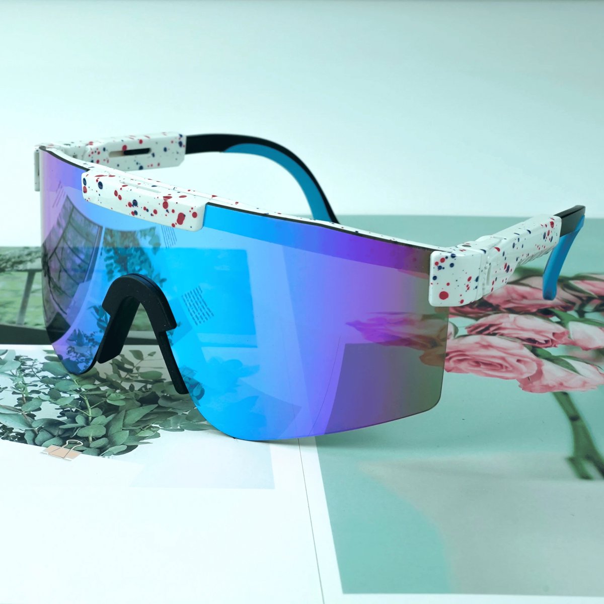 Flamengo® Sport Zonnebril - TR90 Frame+TAC Lens - Viper Glasses - Wintersport zonnebril - sneeuw - ski bril - Fietsbril - Sportbril - UV 400 gepolariseerd Blauw Wit - Flamengo
