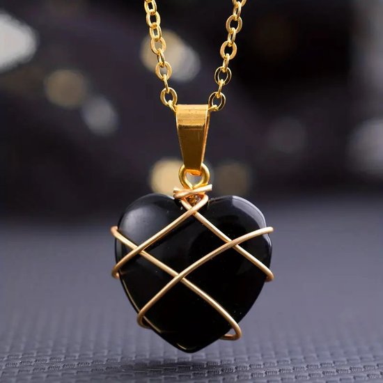 Ketting met obsidiaan hanger (taupe) - Ellen Beekmans