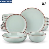 CasaVibe Luxe Serviesset – 32 delig – 8 persoons – Porselein - Bordenset – Dinner platen – Dessertborden - Kommen - Mokken - Set - Jade - Nimf