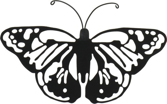 Decoris tuin/schutting decoratie vlinder - metaal - zwart - 17 x 12 cm