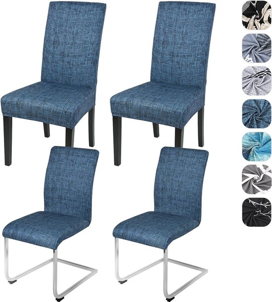 Stretch stoelhoezen, set van 4 of 6, stoelhoes, schommelstoel, elastische hoezen, afneembaar, wasbare stoelbescherming voor keuken, restaurant, hotel, banket, bruiloft (marineblauw, 4