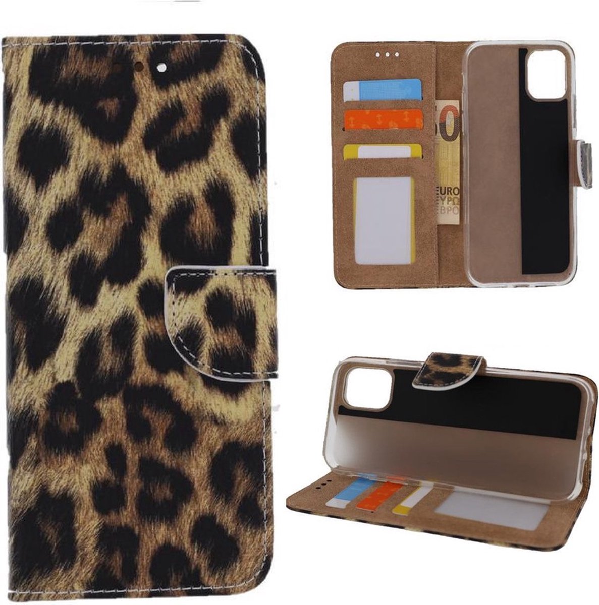 Portemonnee Book Case Hoesje Geschikt voor: Apple iPhone 13 Mini - Luipaard Print