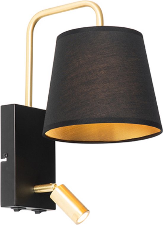 QAZQA renier - Moderne LED Wandlamp voor binnen - 1 lichts - D 24.6 cm - Zwart Goud - Kantoor / Werkkamer,Slaapkamer