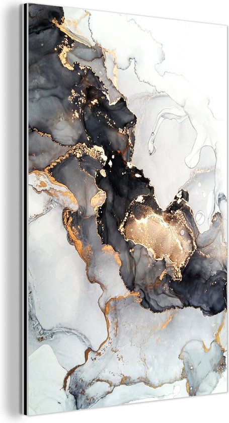 Décoration murale Métal - Aluminium Peinture - Marbre - Zwart - Wit - Or - 100x150 cm