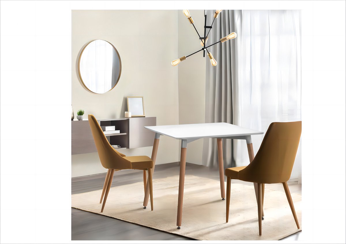Eettafel - Scandinavische witte eettafel - vierkante tafel -met beukenhouten poten - geschikt voor woonkamers, eetkamers, speelkamers en tuinen - Wit