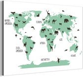 Décoration murale Métal - Peinture Aluminium - Wereldkaart - Enfants - Animaux - Vert - 180x120 cm - Dibond