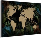 Wanddecoratie Metaal - Aluminium Schilderij Industrieel - Wereldkaart - Tropische Planten - Bladeren - 90x60 cm - Dibond - Foto op aluminium - Industriële muurdecoratie - Voor de woonkamer/slaapkamer