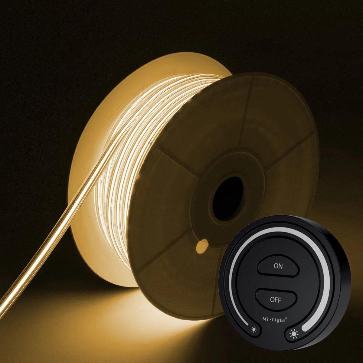 DiamantLED COB LED Strip - Warm Wit 2700k - 5 Meter in één rol(1x 5meter) - 800Lumen per meter - 220V - Waterdicht(IP65) - Complete Set - Met Mi-Light(MiBoxer) Draadloze Touch Wandbediening(Zwart)