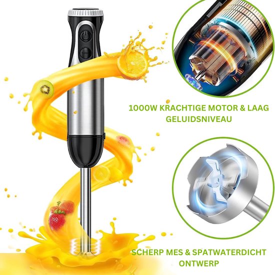 Handmixer - Keukenmixer Met Mengkom - 1000 Watt - Snelheid Regelbaar Met Draaiknop - Met Maatbeker En Garde van Roziaplus — afbeelding 2