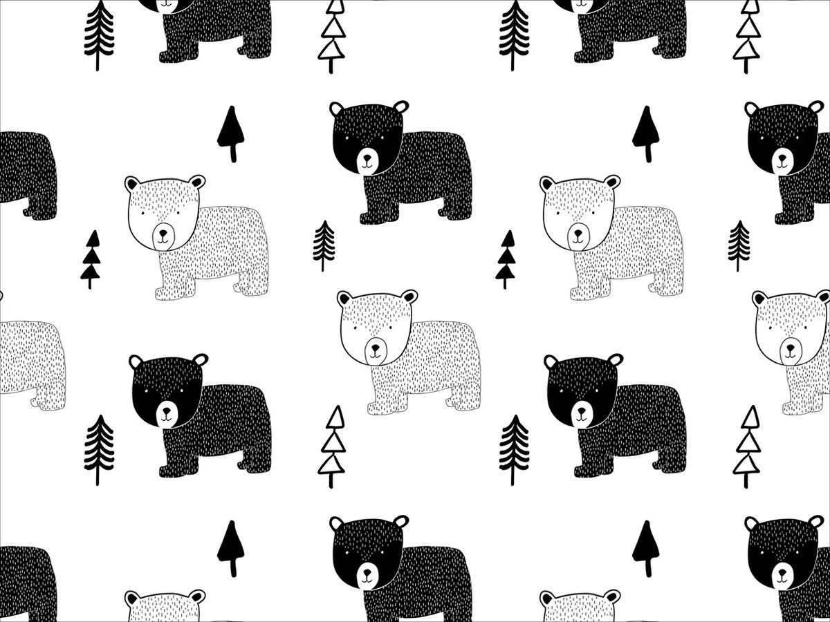 kinderkamerkleed vinyl | Grizzly zwart-wit beertjes