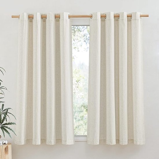 Lot De 2 Rideaux Courts Campagne Beige - 90x45 Cm, Semi-transparents, Motif Géométrique, Pour Cuisine, Salle De Bain, Buanderie