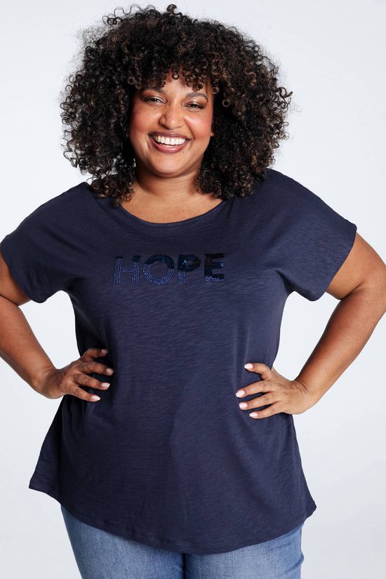 Paprika Effen T-shirt met opschrift 'HOPE' in borduursel en pailletten